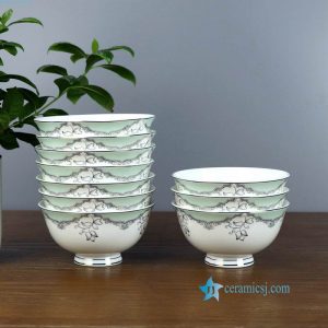 ZPK91-B Bone China material green curtain pattern ceramic bowl