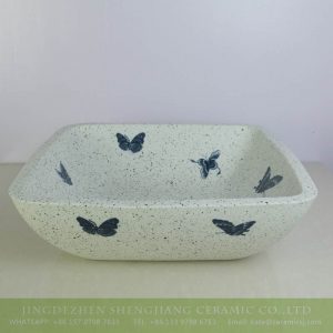 sjbyl-6133  Butterfly design rectangular white porcelain sink
