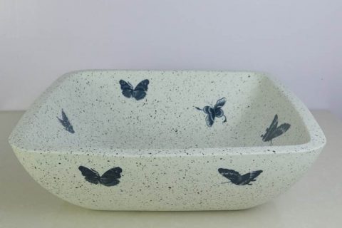 sjbyl-6133  Butterfly design rectangular white porcelain sink