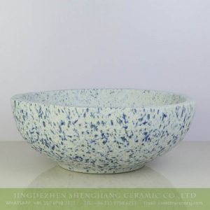 sjbyl-6186   Blue and white snow flake pattern ceramic counter top basin