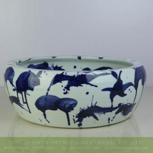 sjbyl-6201    Jingdezhen artisan free style splash blue color porcelain basin