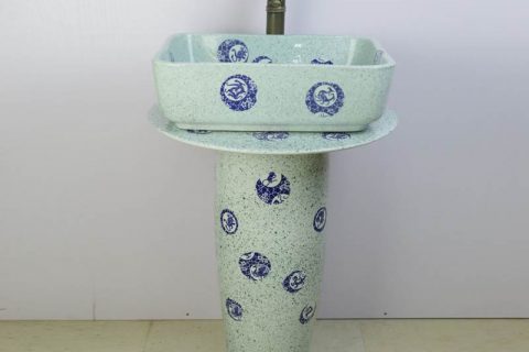 sjbyl-6294   Restaurant light green color blue dot porcelain pedestal sink