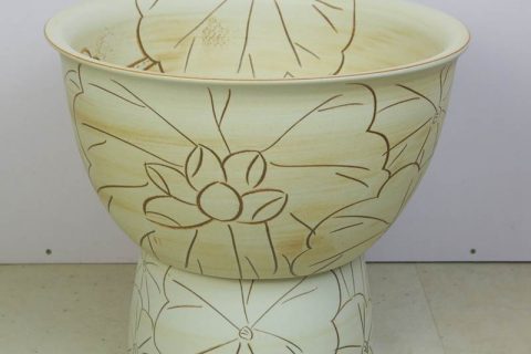 sjbyl-6318  China lotus design yellow stunted ceramic sink