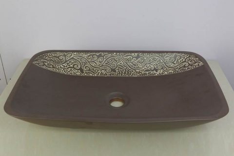 sjbyl-9001   Hand carved floral pattern chocolate design shallow rectangular ceramic basin