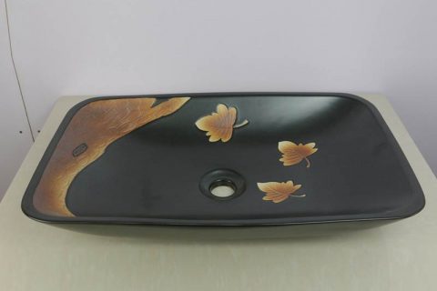 sjbyl-9002   Maple leaf pattern outdoor style pottery sink