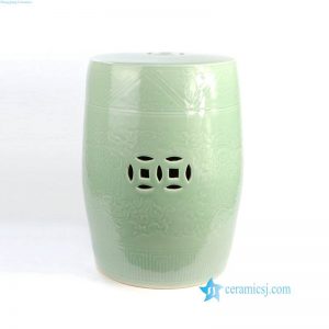 RYMA102    Celadon hand carved lotus design porcelain stool