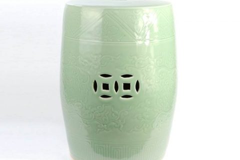 RYMA102    Celadon hand carved lotus design porcelain stool