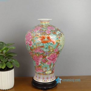RZAI18    Royal gold background hand painted thousand flower ceramic vase