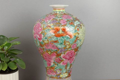 RZAI18    Royal gold background hand painted thousand flower ceramic vase