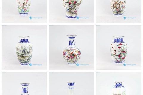 RZNW07-12 14-16   Jiangxi Jingdezhen blue and white vases with colorful pattern