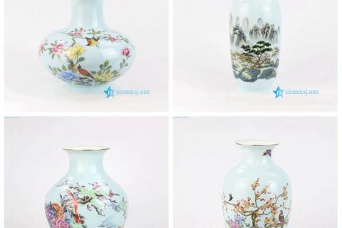 RZNW13 1789     Aisan landscape bird flower tree green decorative ceramic vase