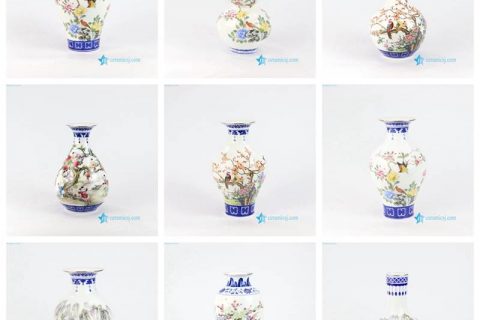 RZNW20-28    Blue and white golden rim bird tree mountain pattern porcelain flower vase