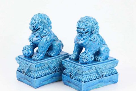 RYJZ18   Blue color China ceramic lion figurine