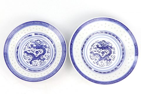 RZKG05  Blue and white carved rice hole dragon pattern China style ceramic plate