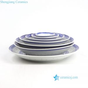 RZKG06  Set of 7 dragon pattern Jingdezhen rice hole design ceramic plates