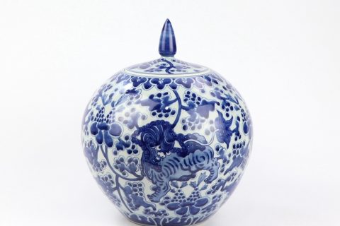 RZOE01   Hand painted drak blue old color kylin ceramic jar