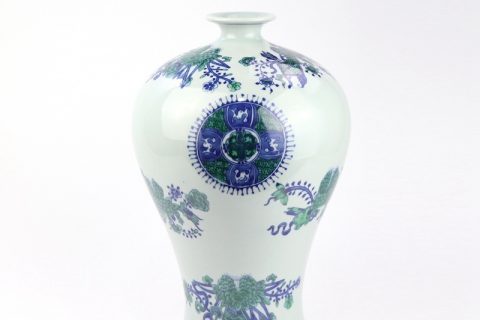 RZOE02   Blue and green hand painted high end ceramic vase with small mouth