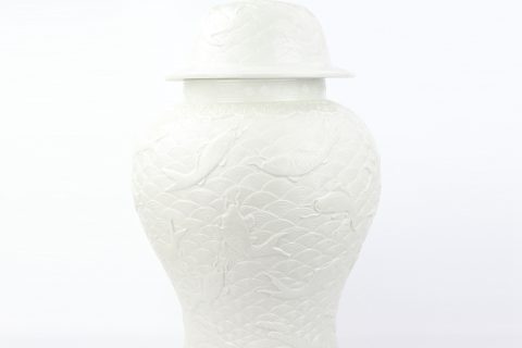 RYJF68   Gorgeous white carved fish porcelain jar
