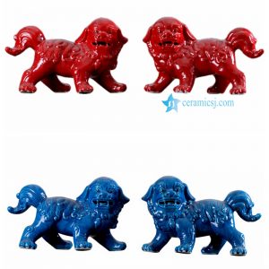 RYPU50-AB Red blue color ceramic lion figurine