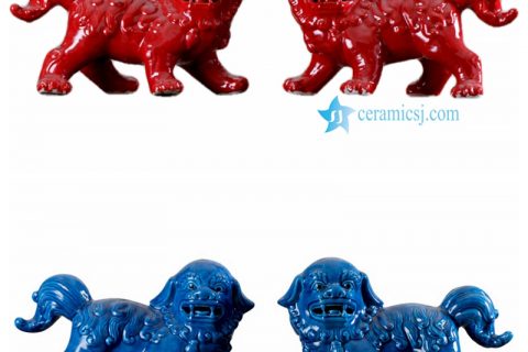 RYPU50-AB Red blue color ceramic lion figurine