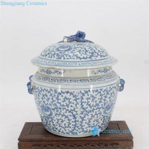 RYVM36   China antique style fabled toad  lid floral ceramic jar