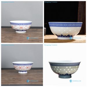 RYYY412-AB   Blue and white red color rice pattern ceramic bowl