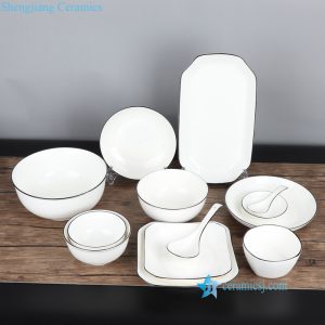 RZOB01-13     Modern luxury black rim white ceramic dinnerware set