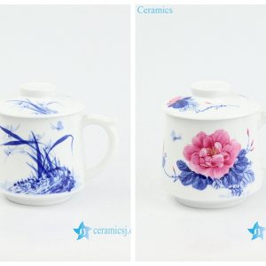 RZOH01-AB    Jingdezhen traditional hand painted peony orchid pattern pottery office cup