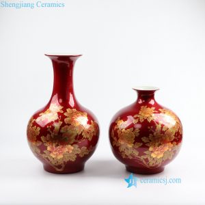 RZOK01-AB   Red shinny crystal glaze gold peony porcelain vase