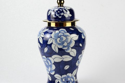 RYKB142   Golden rim and tip blue and white camellia pattern hotel decor porcelain jar