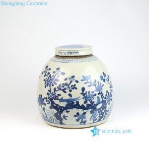 RZEY03-C-RZFZ   Antique reproduction hand painted blue bird floral porcelain vase with lid