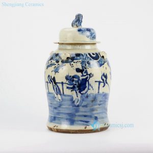 RZEY12-C    Yellow body blue kylin bring kids to family porcelain jar