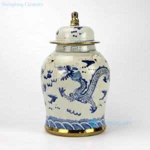 RZEY12-E   Hand painted golden line sea cloud dragon porcelain jar