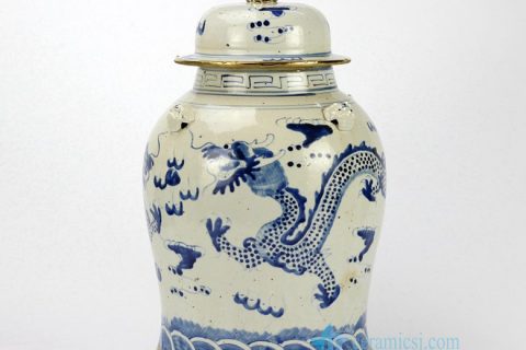 RZEY12-E   Hand painted golden line sea cloud dragon porcelain jar