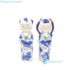 RZGB19 blue and white cute boy and girl porcelian figurine