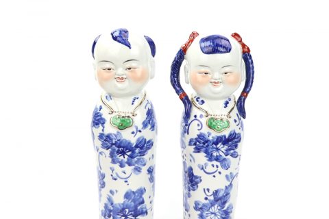 RZGB19 blue and white cute boy and girl porcelian figurine