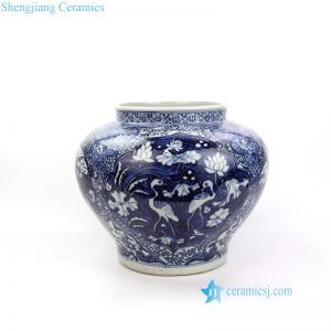 RZNI17   Dark blue color hand painted crane phoenix porcelain vase