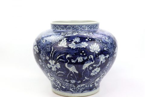 RZNI17   Dark blue color hand painted crane phoenix porcelain vase