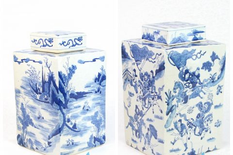 RYQQ10-C/D  Shengjiang company handmade blue and white square porcelain  jar