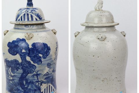 RZEY12-H/I  Jingdezhen  blue and white hand drawing porcelain jar with lion knob
