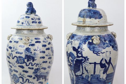 RZEY13-A/B China ancient style blue and white dragon and character pattern porcelain jar
