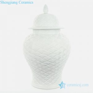 RYJF68   White sea wave scale carved ceramic jar