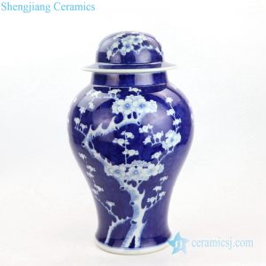 RYLU162-DS  Deep blue background white winter sweet ceramic lamp for night table
