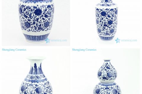 RYUJ27-30   Jingdezhen blue interlock floral ceramic vase