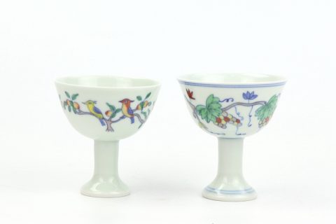 RYYM08-A/B  White background bird and grape pattern porcelain goblet teacup
