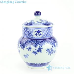 RZBV07  Blue and white Japan style flower butterfly ceramic jar