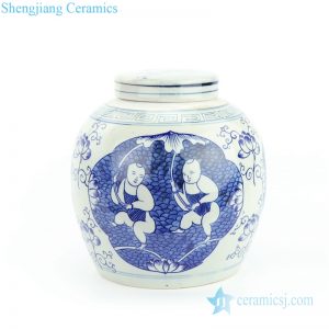 RZFZ05-K  Hand painted blue kid holding lotus ceramic jar
