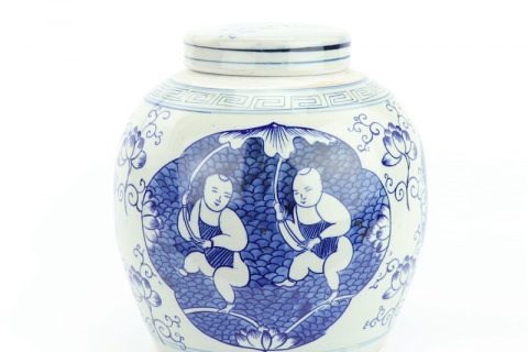 RZFZ05-K  Hand painted blue kid holding lotus ceramic jar