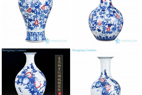 RZKD12-15   Factory low price blue and red peach calabash porcelain vase