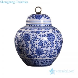 RZKD26   Brass ring handle on top chrysanthemum porcelain jar